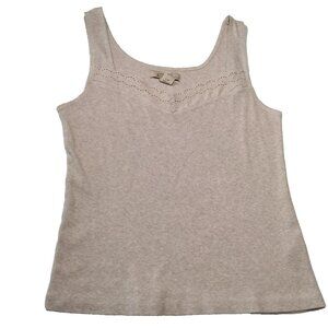Natural Reflections Tank Top Size Large Beige Ribbed Eyelet Lace Trim Cotton Y2K